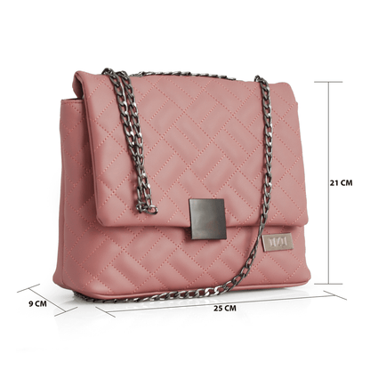 Quilted Faux Leather Handbag with Black Chain Sling | Women's Magnetic Flap Closure Purse with Multiple Compartments - OZO Bags