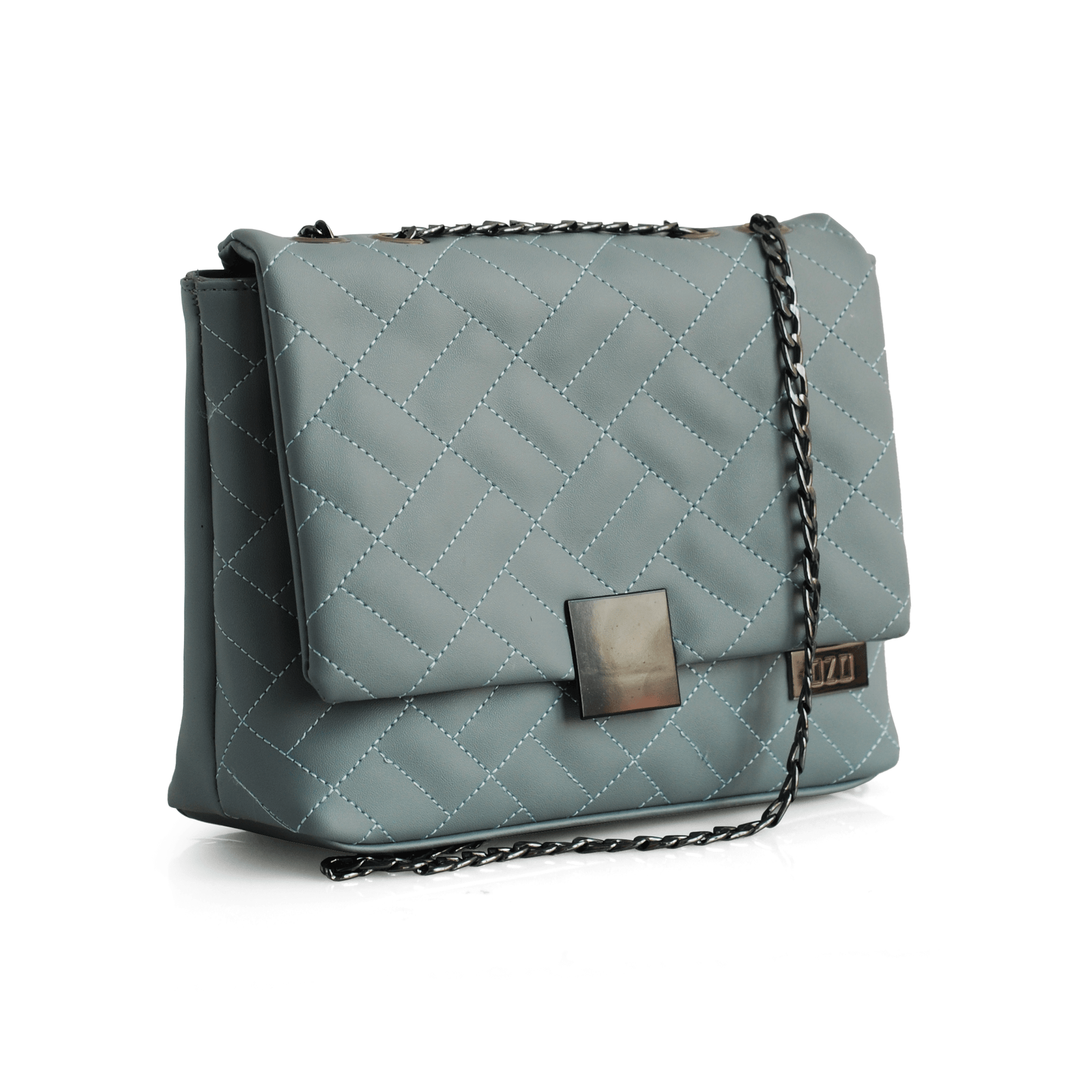 Quilted Faux Leather Handbag with Black Chain Sling | Women's Magnetic Flap Closure Purse with Multiple Compartments - OZO Bags