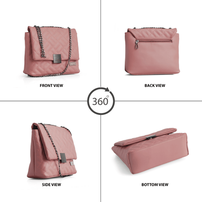 Quilted Faux Leather Handbag with Black Chain Sling | Women's Magnetic Flap Closure Purse with Multiple Compartments - OZO Bags