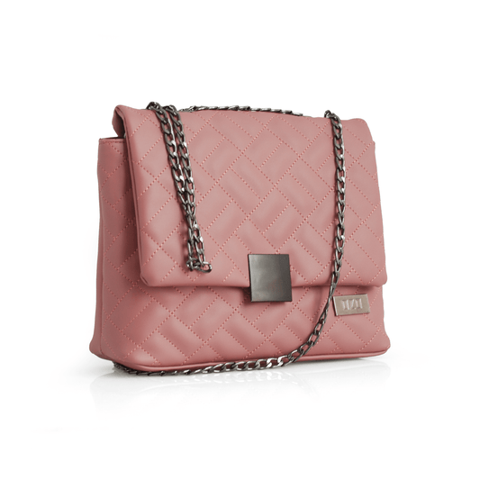 Quilted Faux Leather Handbag with Black Chain Sling | Women's Magnetic Flap Closure Purse with Multiple Compartments - OZO Bags