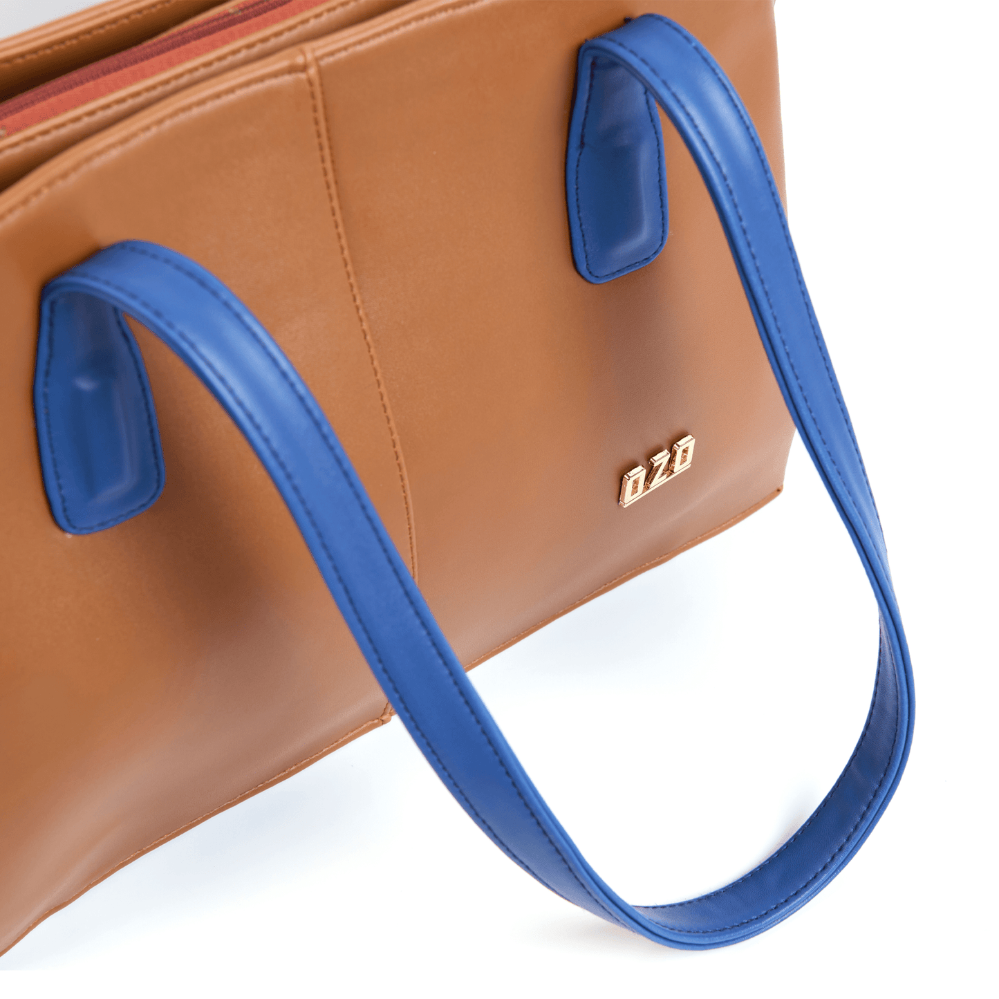 Stylish OZO Vegan Leather Tote Bag – Brown & Blue Handbag with Adjustable Strap for Women - OZO Bags
