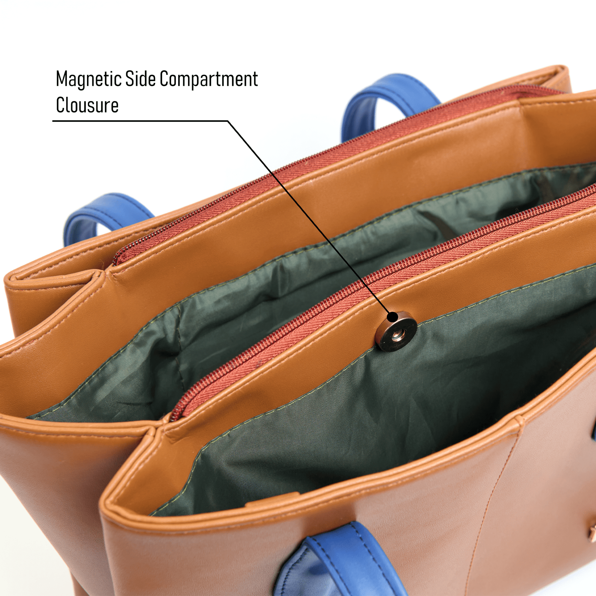 Stylish OZO Vegan Leather Tote Bag – Brown & Blue Handbag with Adjustable Strap for Women - OZO Bags