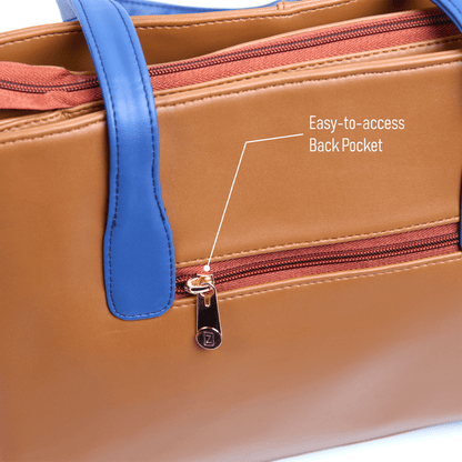 Stylish OZO Vegan Leather Tote Bag – Brown & Blue Handbag with Adjustable Strap for Women - OZO Bags