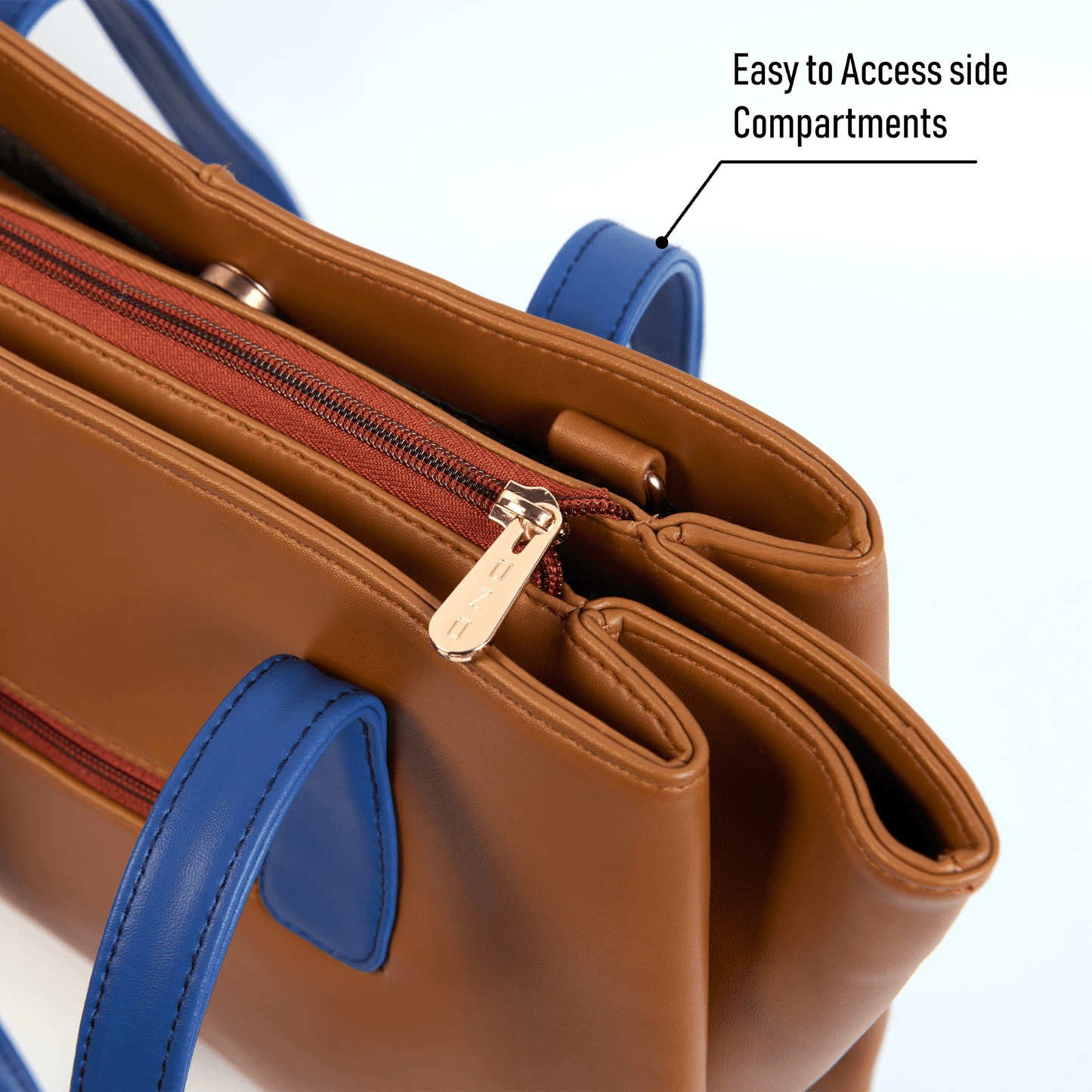 Stylish OZO Vegan Leather Tote Bag – Brown & Blue Handbag with Adjustable Strap for Women - OZO Bags