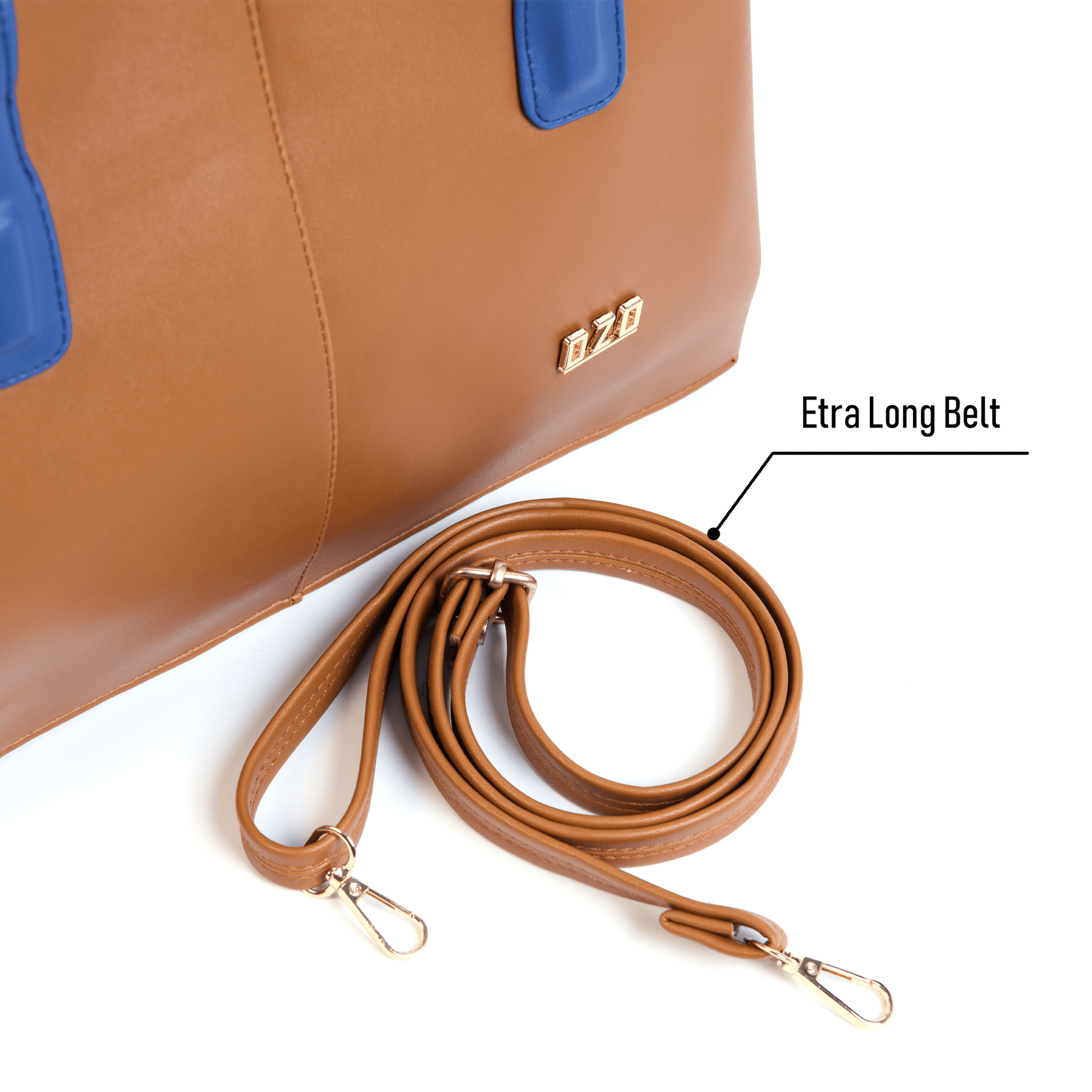 Stylish OZO Vegan Leather Tote Bag – Brown & Blue Handbag with Adjustable Strap for Women - OZO Bags