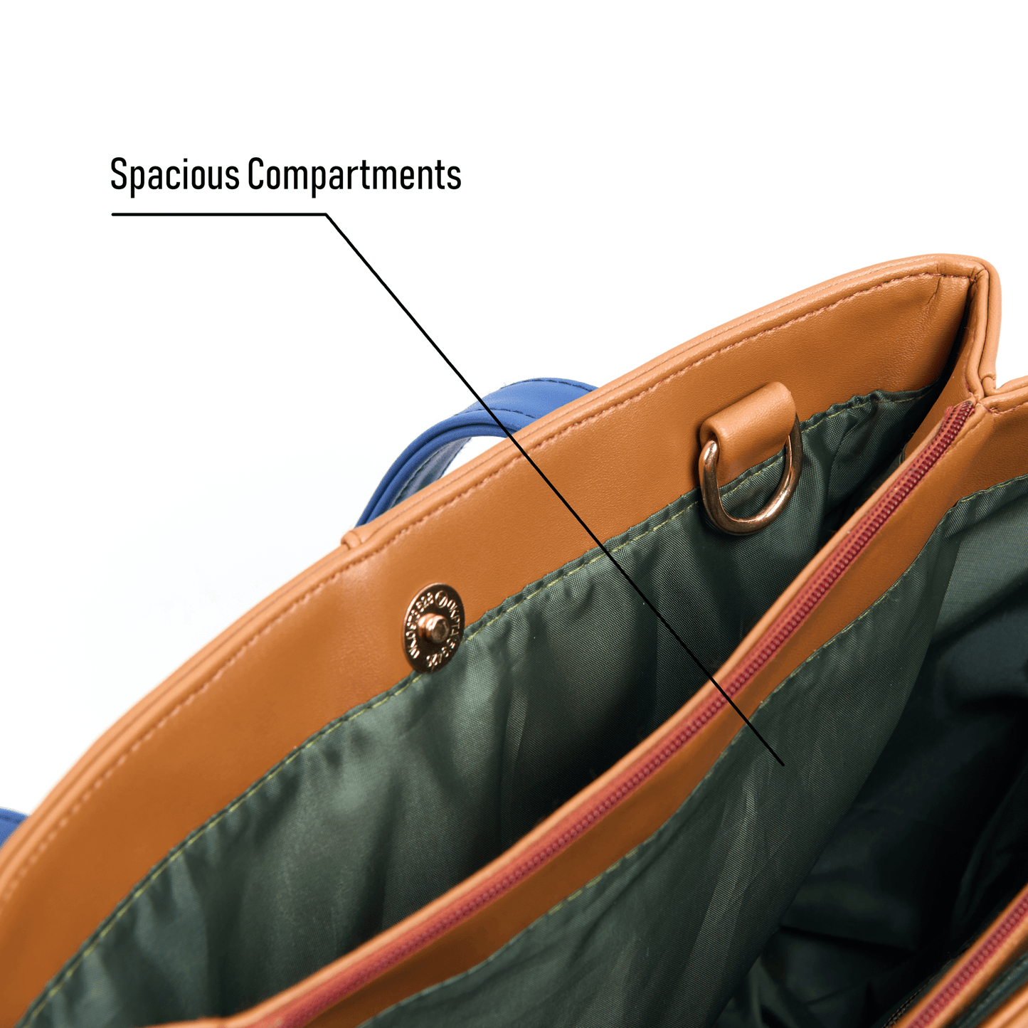 Stylish OZO Vegan Leather Tote Bag – Brown & Blue Handbag with Adjustable Strap for Women - OZO Bags