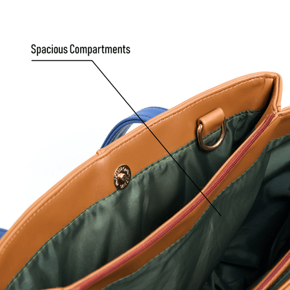 Stylish OZO Vegan Leather Tote Bag – Brown & Blue Handbag with Adjustable Strap for Women - OZO Bags