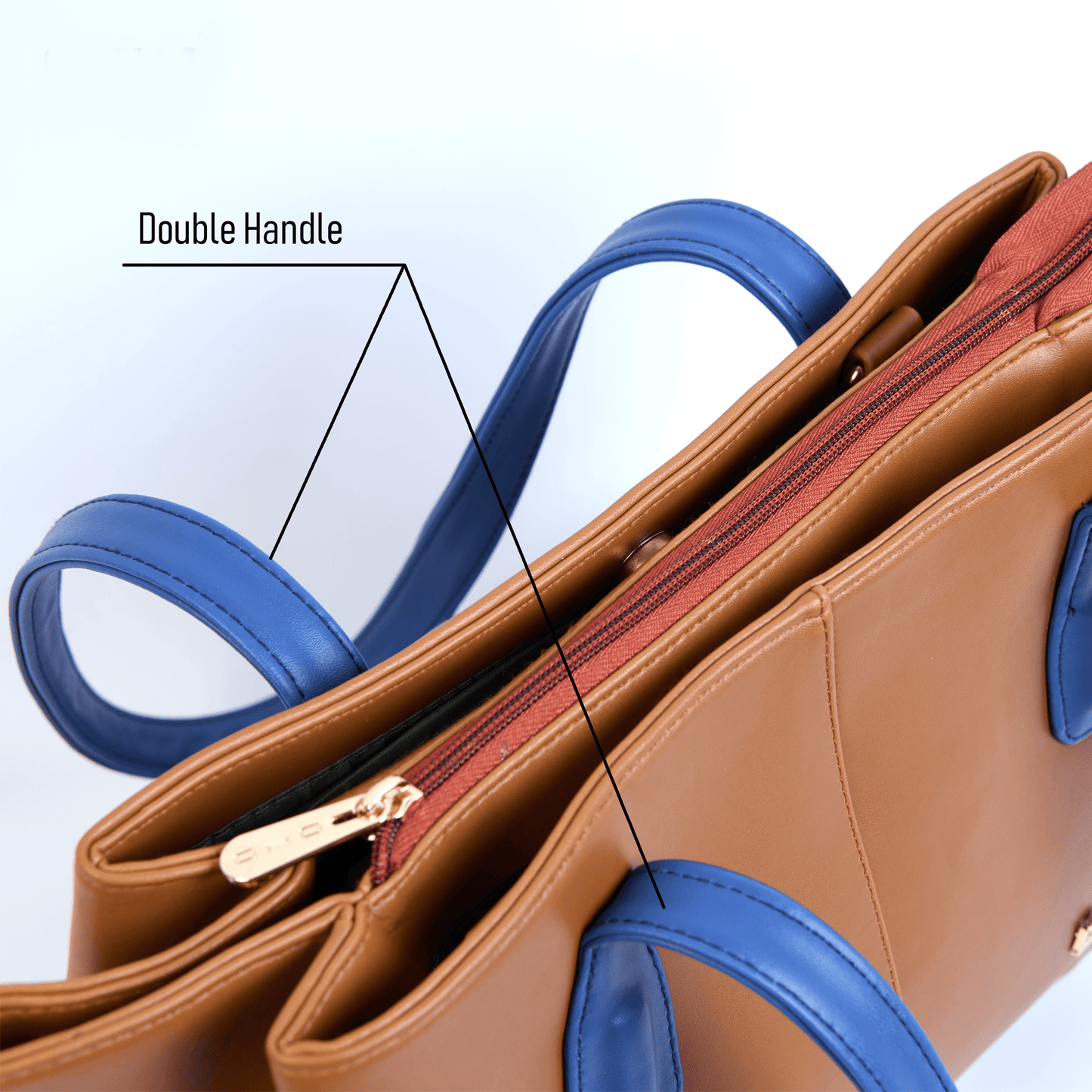 Stylish OZO Vegan Leather Tote Bag – Brown & Blue Handbag with Adjustable Strap for Women - OZO Bags