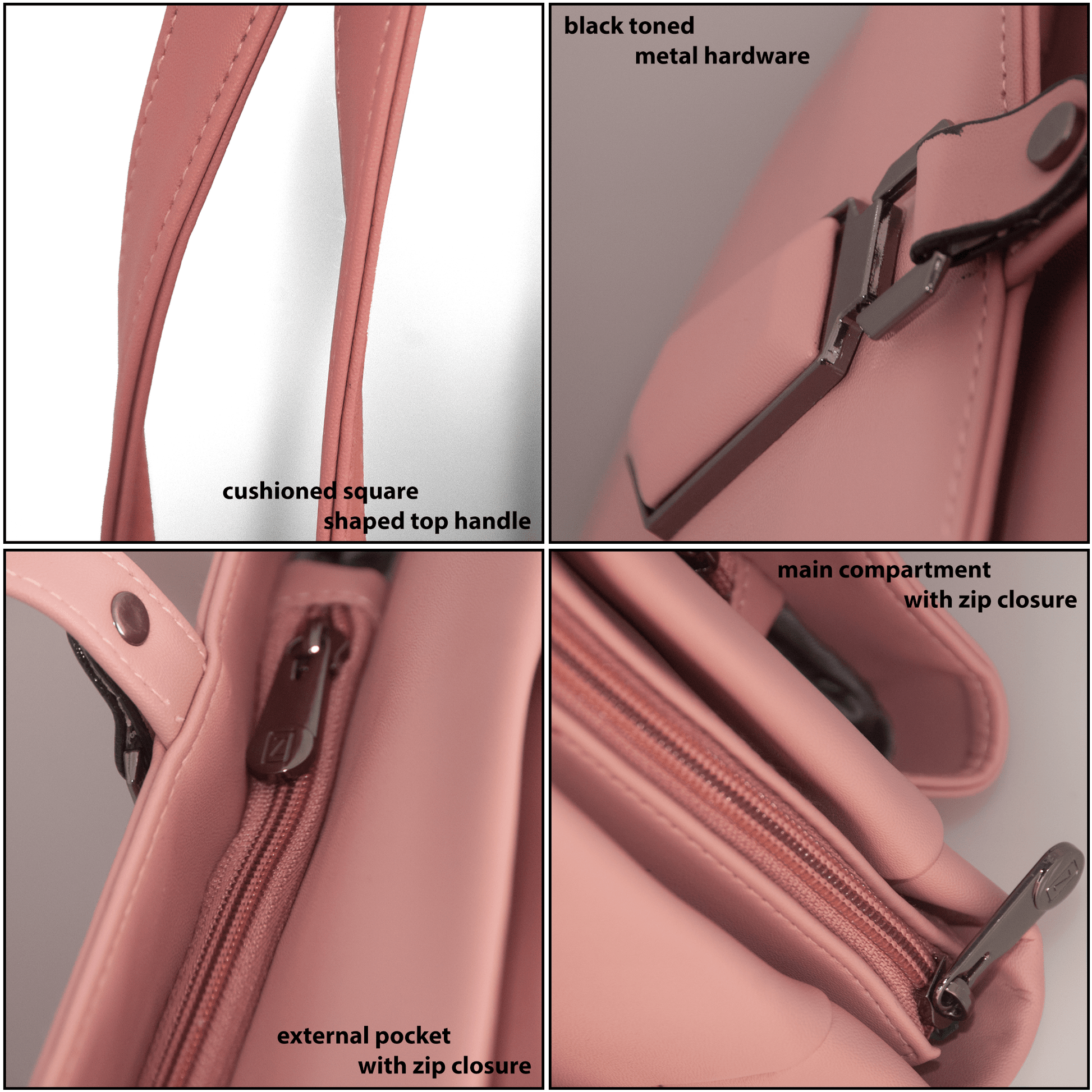 Stylish Pink Vegan Leather Hand Bag with Sling - 15.6" Laptop Sleeve Daily Use & Work Bag - OZO Bags