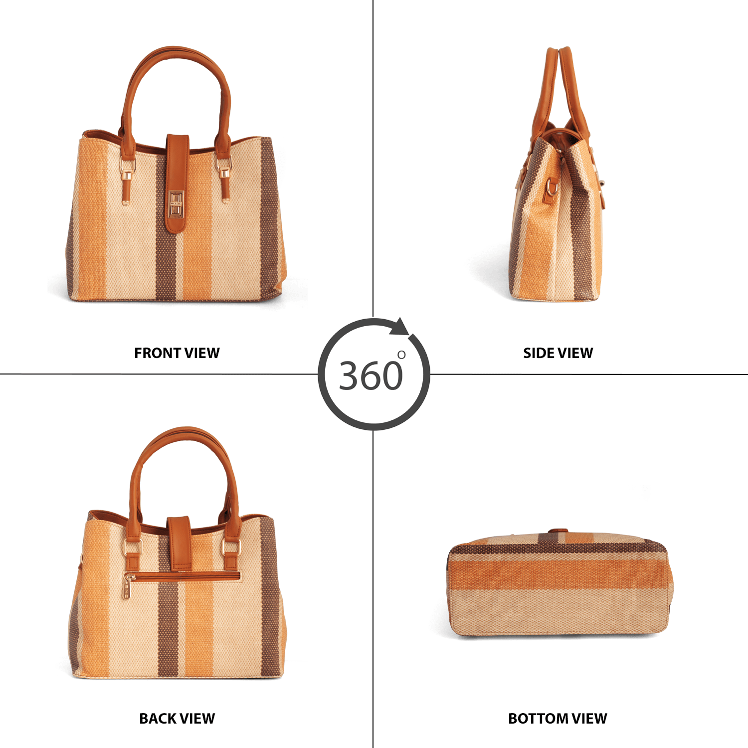 Stylish Striped Vegan Leather Handbag with Sling – Everyday & Work Use, 10L Capacity - OZO Bags