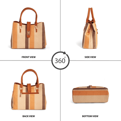 Stylish Striped Vegan Leather Handbag with Sling – Everyday & Work Use, 10L Capacity - OZO Bags