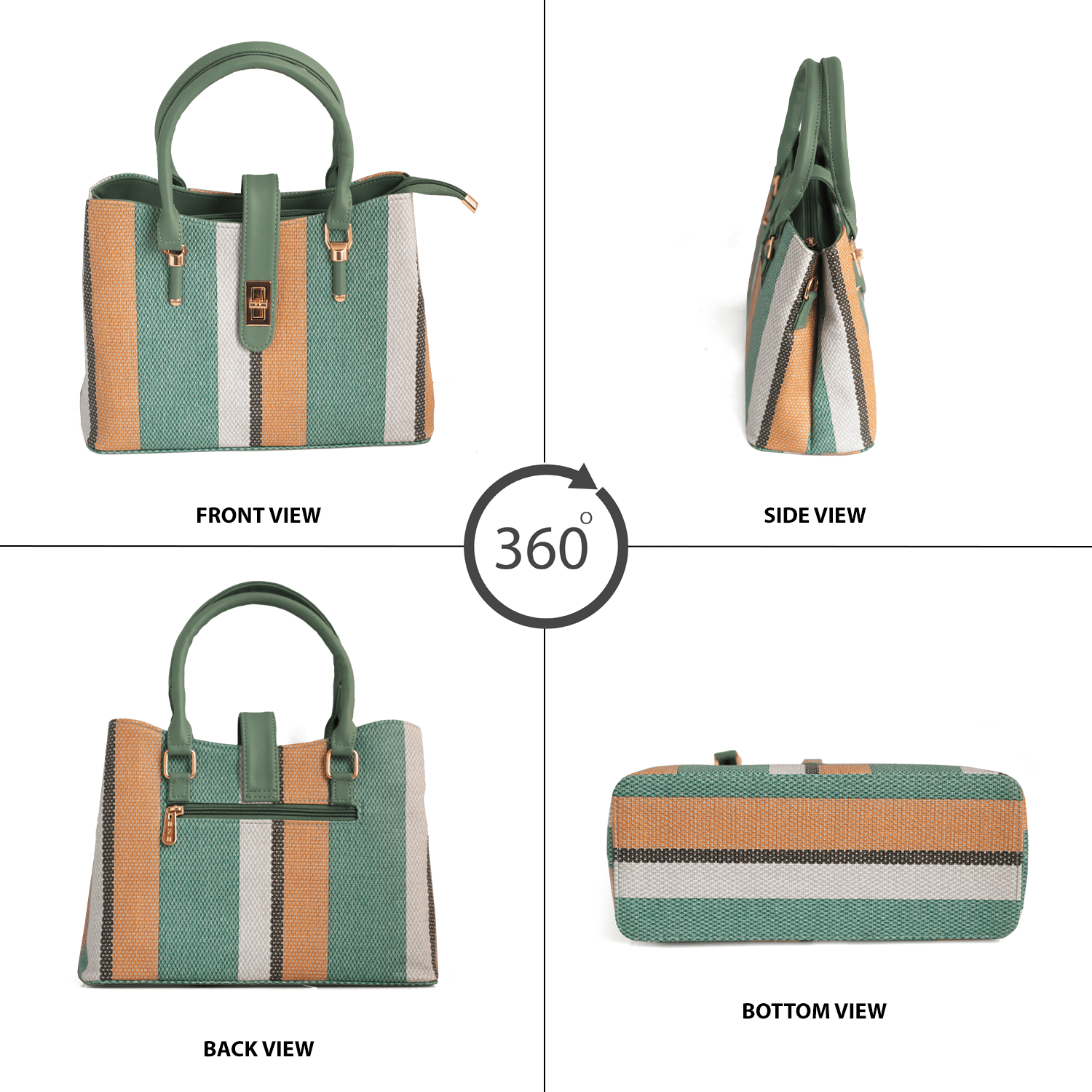 Stylish Striped Vegan Leather Handbag with Sling – Everyday & Work Use, 10L Capacity - OZO Bags