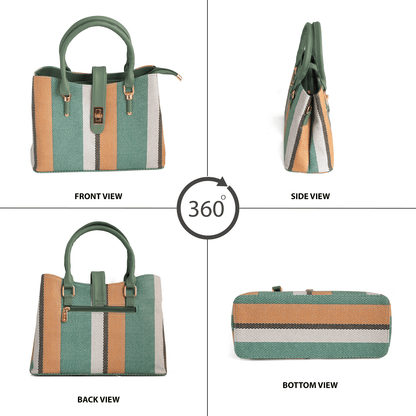 Stylish Striped Vegan Leather Handbag with Sling – Everyday & Work Use, 10L Capacity - OZO Bags