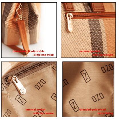 Stylish Striped Vegan Leather Handbag with Sling – Everyday & Work Use, 10L Capacity - OZO Bags