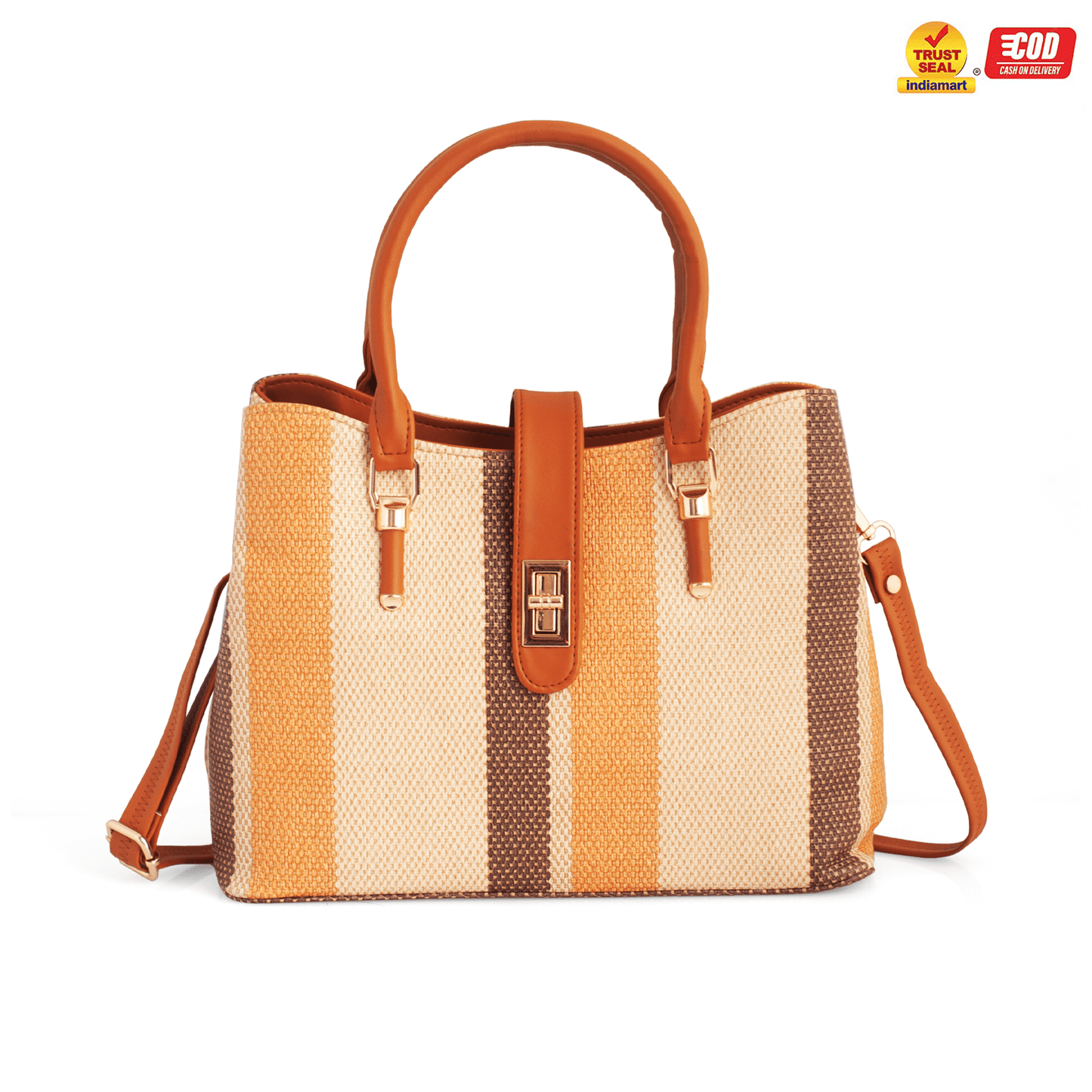 Stylish Striped Vegan Leather Handbag with Sling – Everyday & Work Use, 10L Capacity - OZO Bags