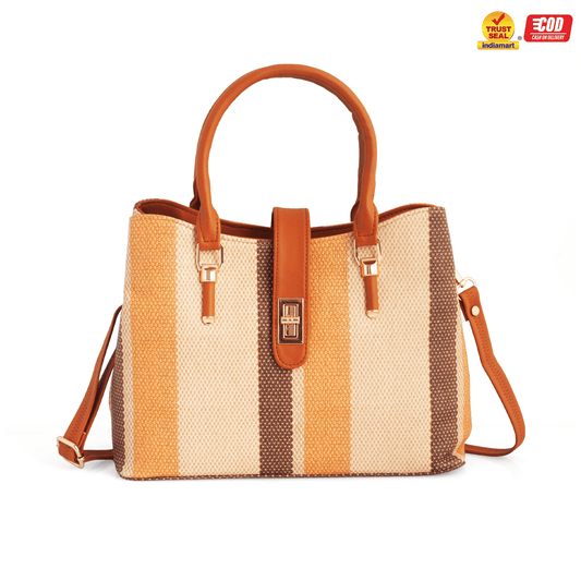 Stylish Striped Vegan Leather Handbag with Sling – Everyday & Work Use, 10L Capacity - OZO Bags