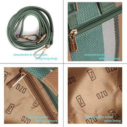 Stylish Striped Vegan Leather Handbag with Sling – Everyday & Work Use, 10L Capacity - OZO Bags