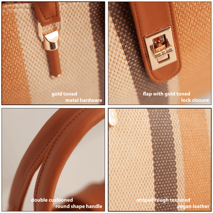 Stylish Striped Vegan Leather Handbag with Sling – Everyday & Work Use, 10L Capacity - OZO Bags
