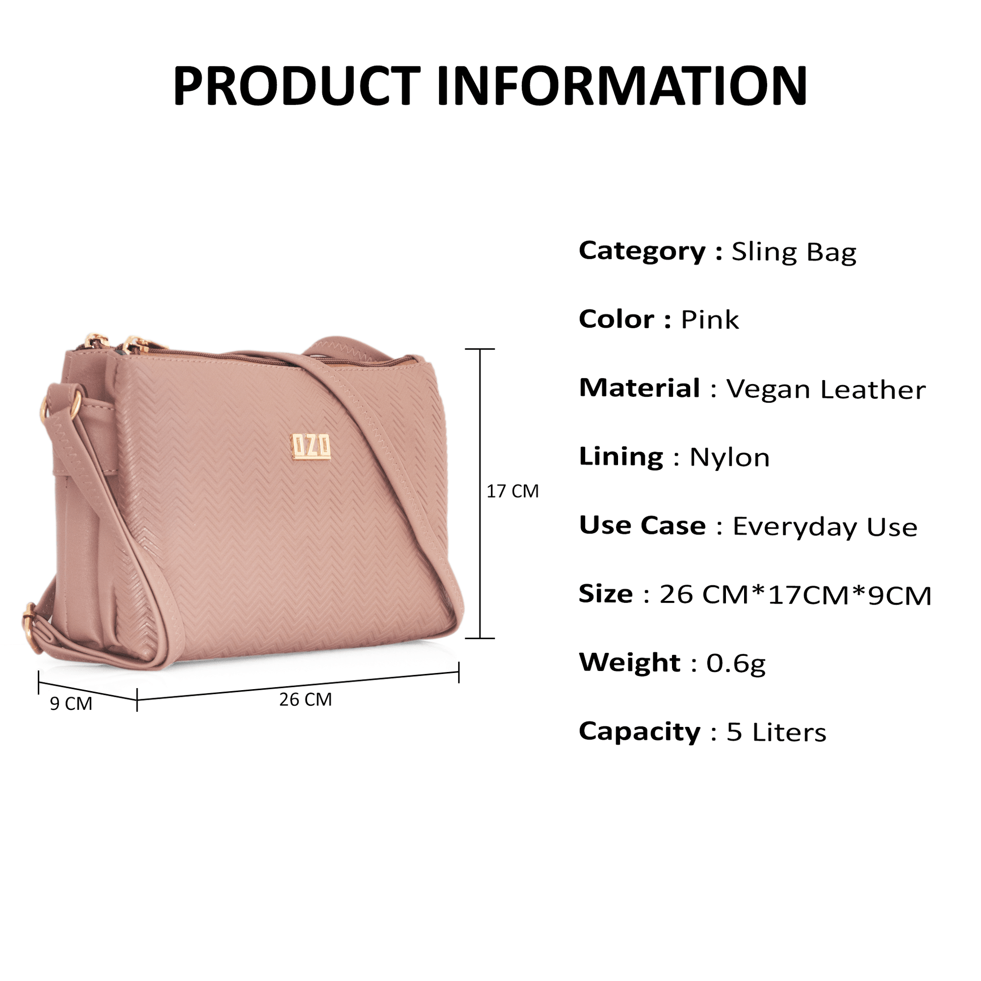Stylish Vegan Leather Pink Sling Bag with Multiple Compartments – Perfect for Everyday Use - OZO Bags