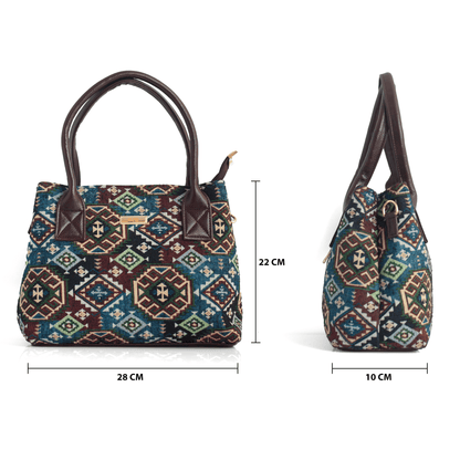 Trendy Women's Handbag with Ethnic Print – Spacious, Multi-Compartment Bag with Adjustable Sling Strap - OZO Bags