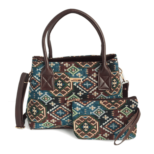 Trendy Women's Handbag with Ethnic Print – Spacious, Multi-Compartment Bag with Adjustable Sling Strap - OZO Bags