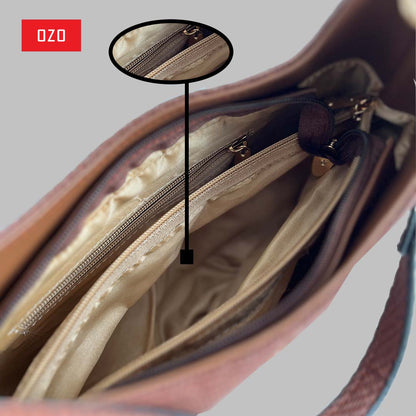 OZO Premium Textured Shoulder Bag for Women – Stylish Everyday Tote with Spacious Interior, Elegant Brown Finish